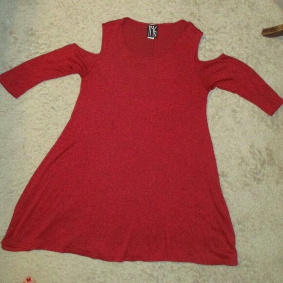 Ladies COLD SHOULDER dress XL Stretchy Knit Top Long sleeve Red - Picture 4 of 5
